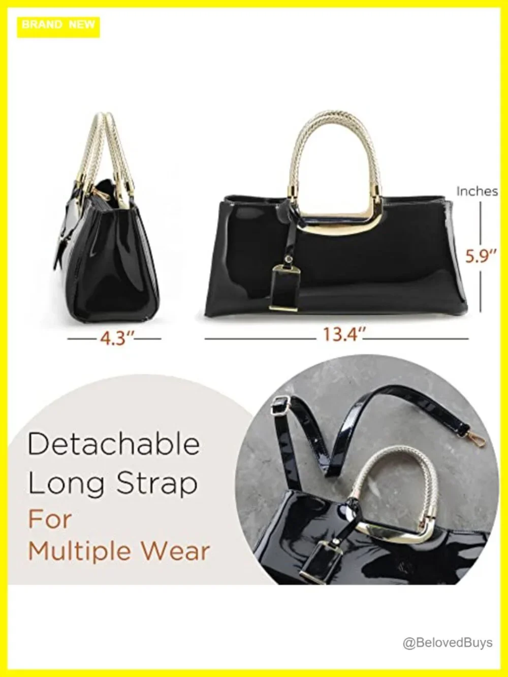 Glossy Faux Patent Leather Structured Shoulder Handbag Evening Party Satchel